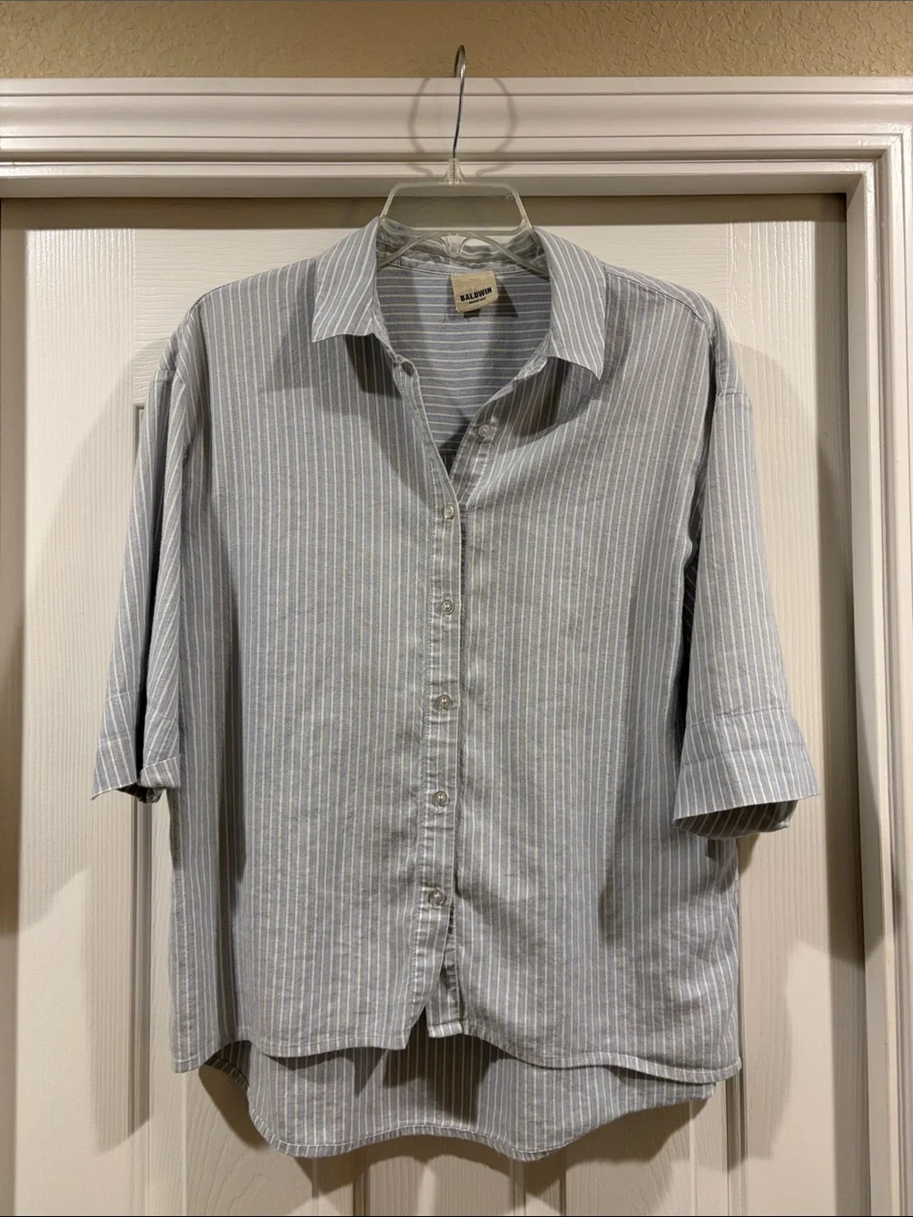Baldwin Casual Striped Short-Sleeve Shirt - Light Blue size M - Picture 1 of 5